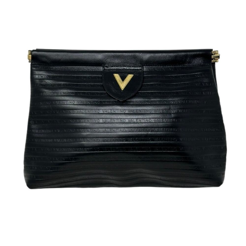 Valentino black V mark leather clutch